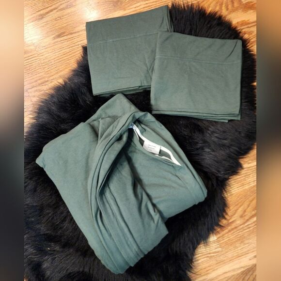 100% Cotton Jersey Knit T-Shirt Forest Green King Duvet Cover Set - Picture 4 of 10